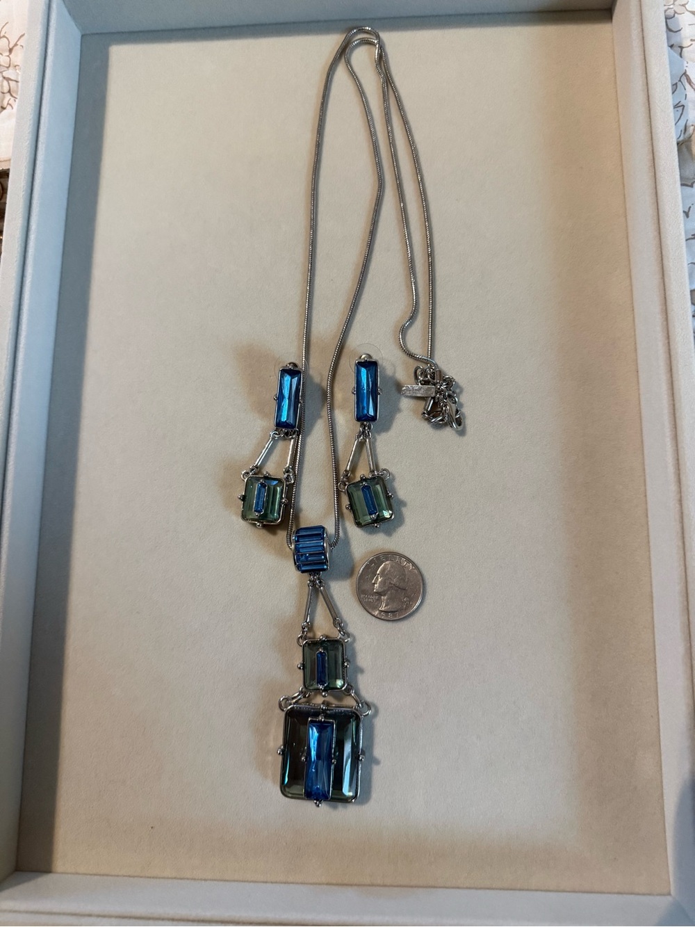 Lane Bryant Silver-Tone Necklace and Earrings with Blue and Teal Crystals